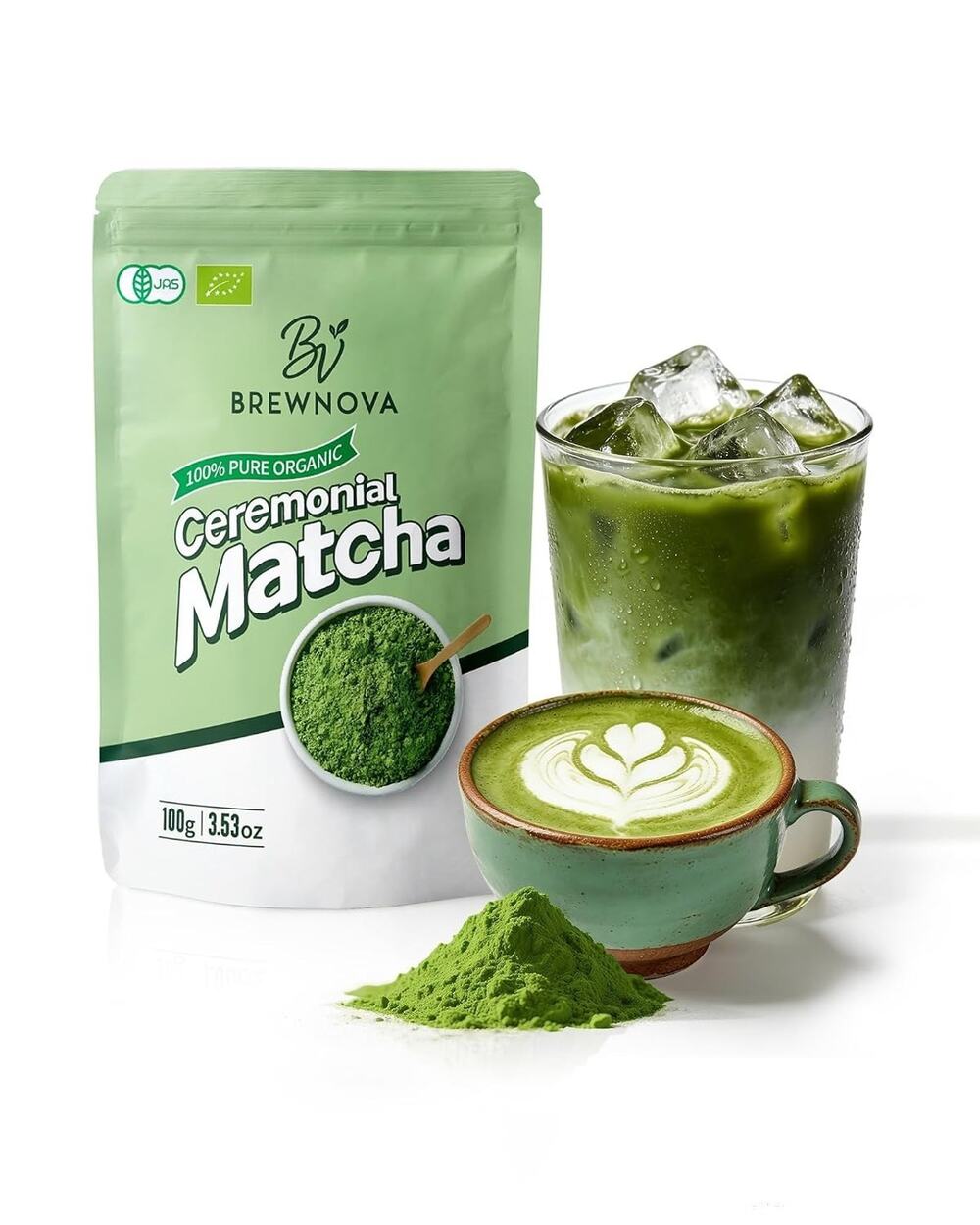 3 PACKBrewnova Ceremonial Grade Organic Matcha Powder 3.53 oz x3 300g New Sealed